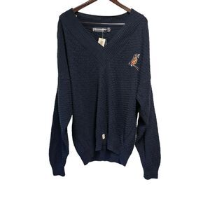 VTG Scottish Isle By‎ Bernette Sweater Large Blue Knit V-Neck Pullover Golf